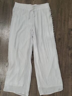 new directions White Wide-Leg Drawstring Pants with Side Trim